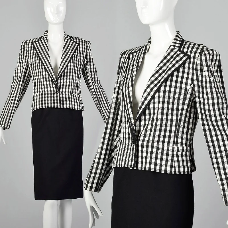1980s Louis Feraud Black and White Checked Skirt Suit silk skirt lustrous