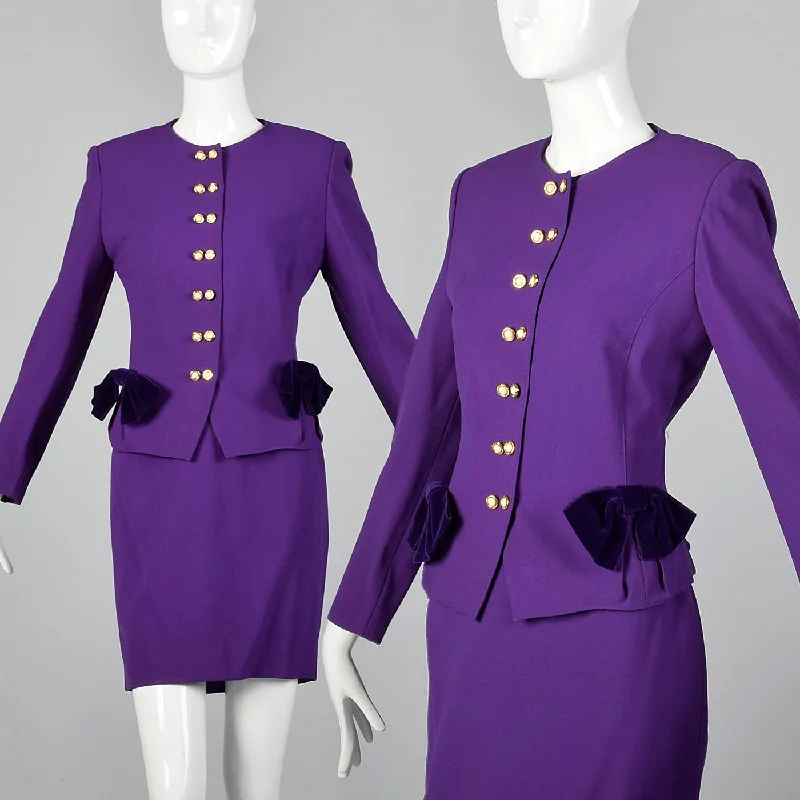 1980s Louis Feraud Purple Skirt Suit lace skirt intricate