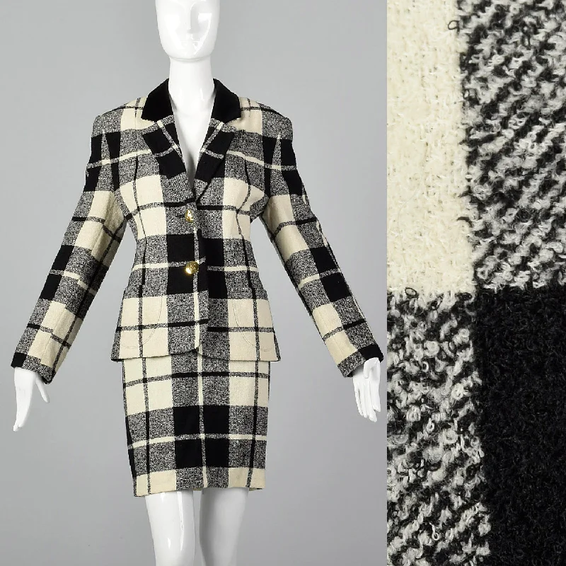 1980s Louis Feraud Wool Plaid Skirt Suit slim fit skirt