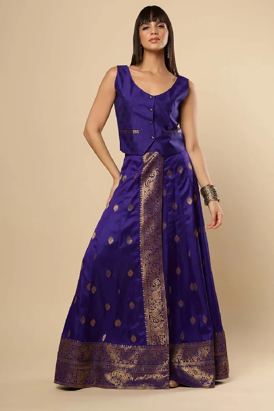 Afra Navy Blue Moss Weave Silk Wrap Around Ethnic Saree Skirt lace skirt romantic