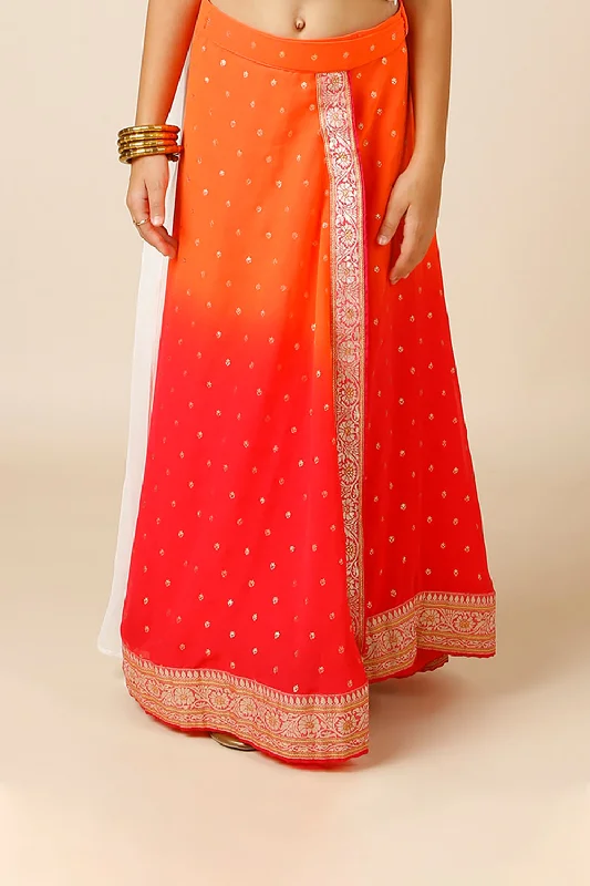 Celia Pink & Orange Georgette Wrap Around Saree Skirt for Kids & Tweens cashmere skirt plush
