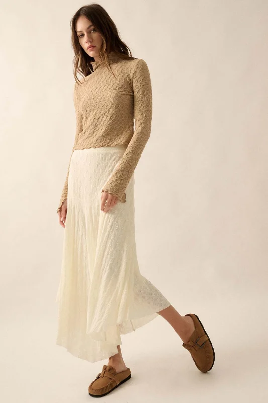 Dainty Days Floral Lace Asymmetrical Midi Skirt spandex blend skirt