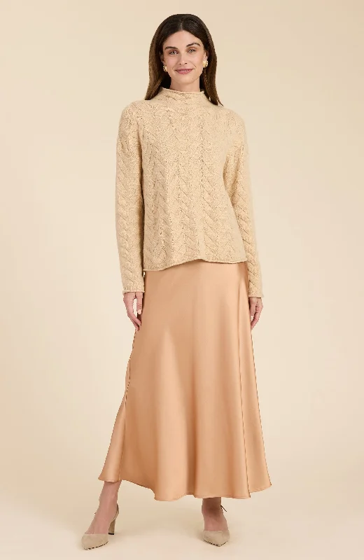 Edie Charmeuse Skirt - Champagne high waist skirt
