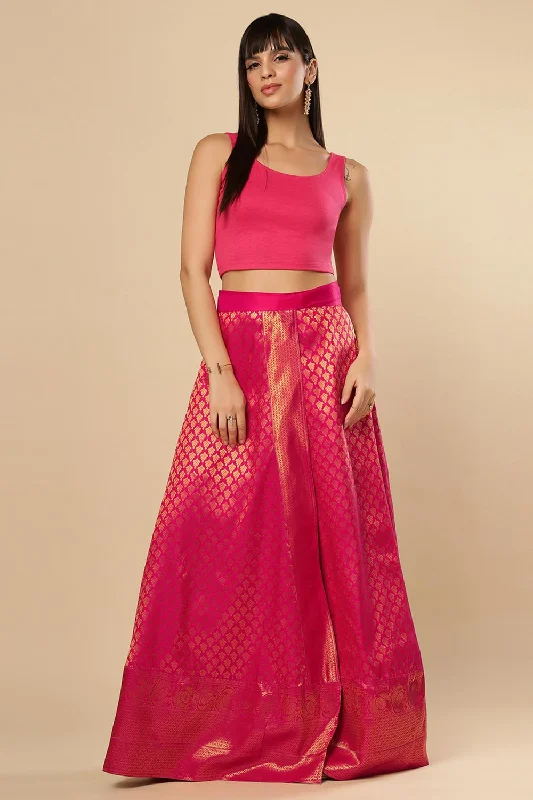 Gauri Pink Silk Blend Floral Banarasi Wrap Around Ethnic Saree Skirt leather skirt durable