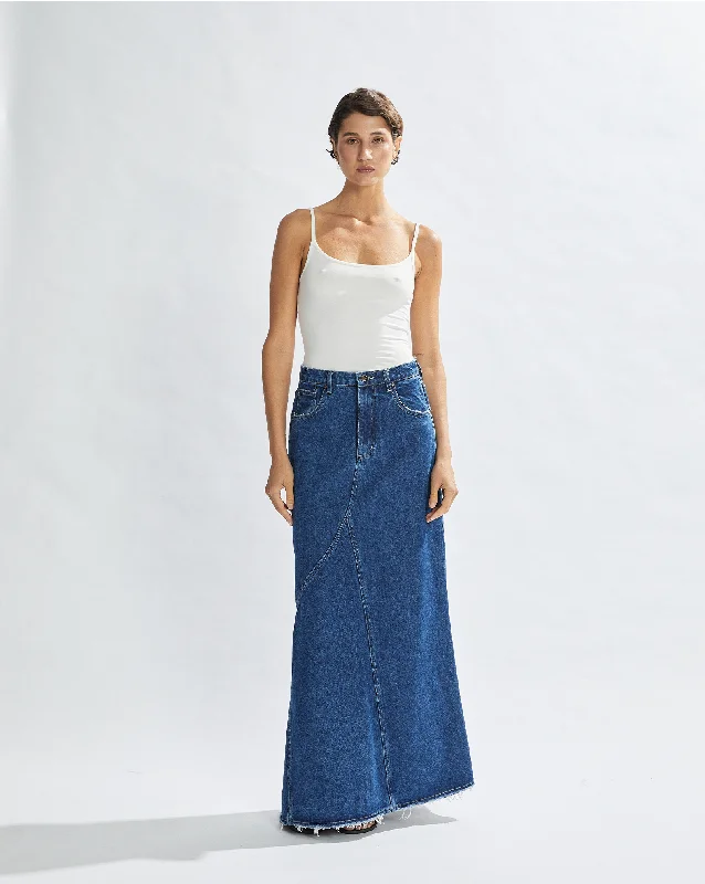 Harley Denim Maxi Skirt Vintage Blue leather skirt sleek