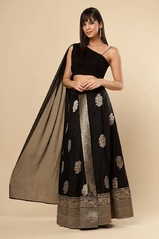Hibana Black Banarasi Silk Wrap Around Ethnic Saree Skirt corduroy skirt cozy