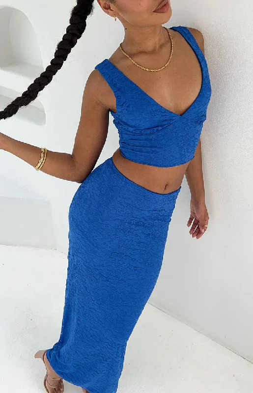 Mimosa Blue Lace Maxi Skirt ribbed skirt waist