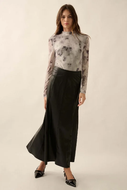 Perfectly Polished Vegan Leather A-Line Maxi Skirt lace skirt delicate