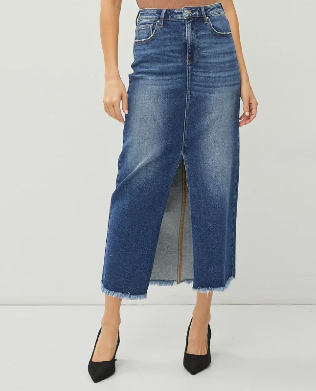 Risen High Rise Denim Maxi Skirt linen skirt light
