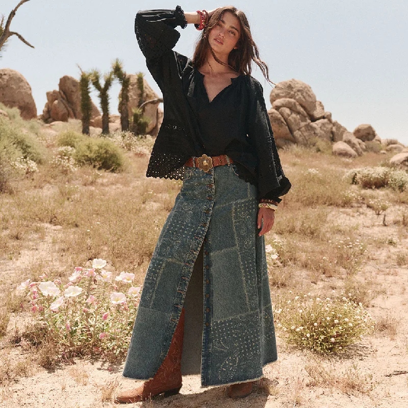 Road Trip Denim Maxi Skirt satin skirt smooth