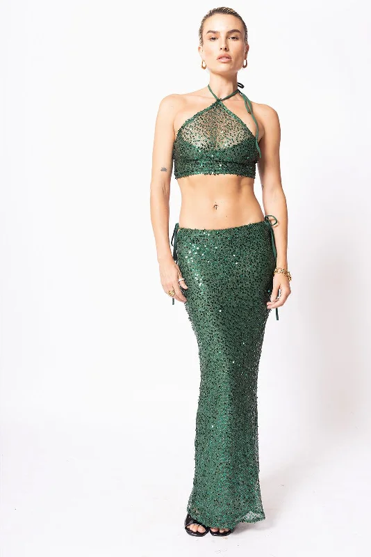 Santa Eulalia Emerald Sequin Skirt flowy skirt hem