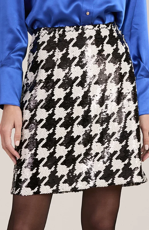 Chelsea Sequined Skirt - Black White Houndstooth wool skirt breathable