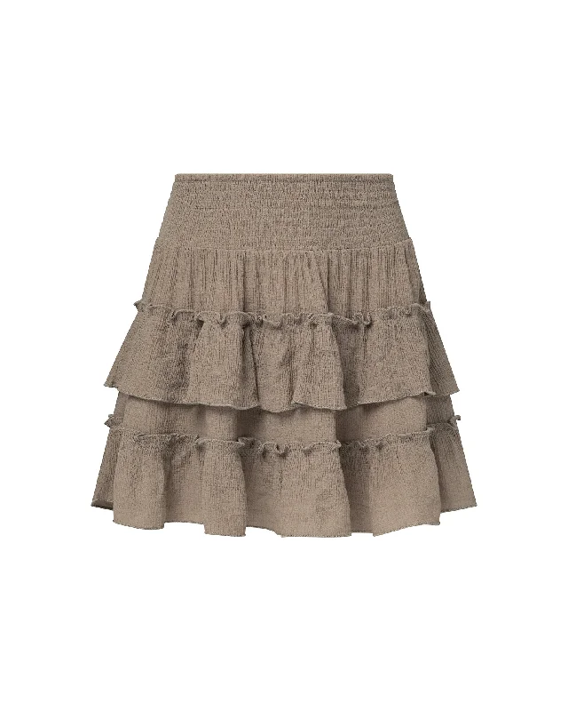 Smocked Ruffle Mini Skirt leather skirt modern