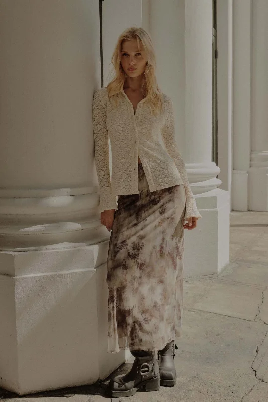 Smoke on the Water Tie-Dye Mesh Maxi Skirt leather skirt bold