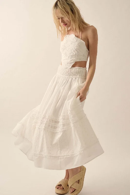 Summer Stroll Ruffled Eyelet Lace Maxi Skirt cashmere skirt fine