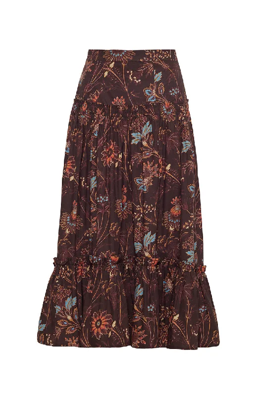 Tisbury Maxi Skirt in Brown Vint Blossom pencil skirt chic