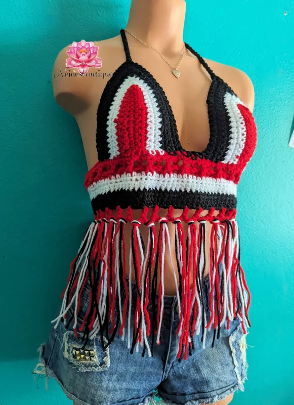 Trinidad Fringe Bralette, festival crop top, crochet top, beach skirt, festival top Jamaican festival, beach outfit, bohemian style,best friend gift lace skirt intricate