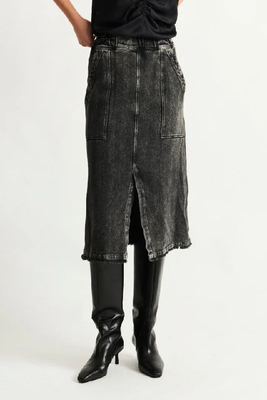 Twill Faded Black Work Skirt elastic waist skirt
