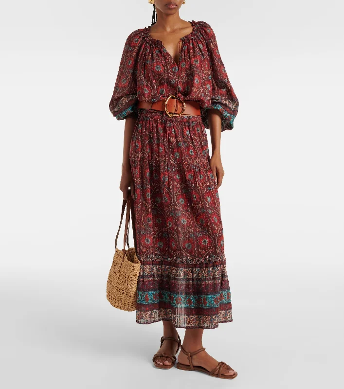 Paige Skirt Pomegranate Floral Cotton Midi Skirt wool skirt warm
