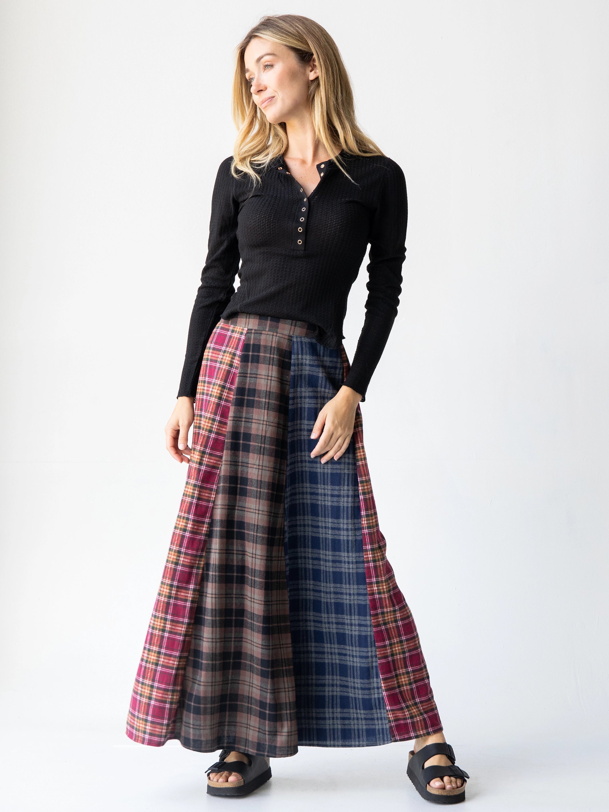Valentina Maxi Skirt - Cranberry Navy Flannel floral skirt print