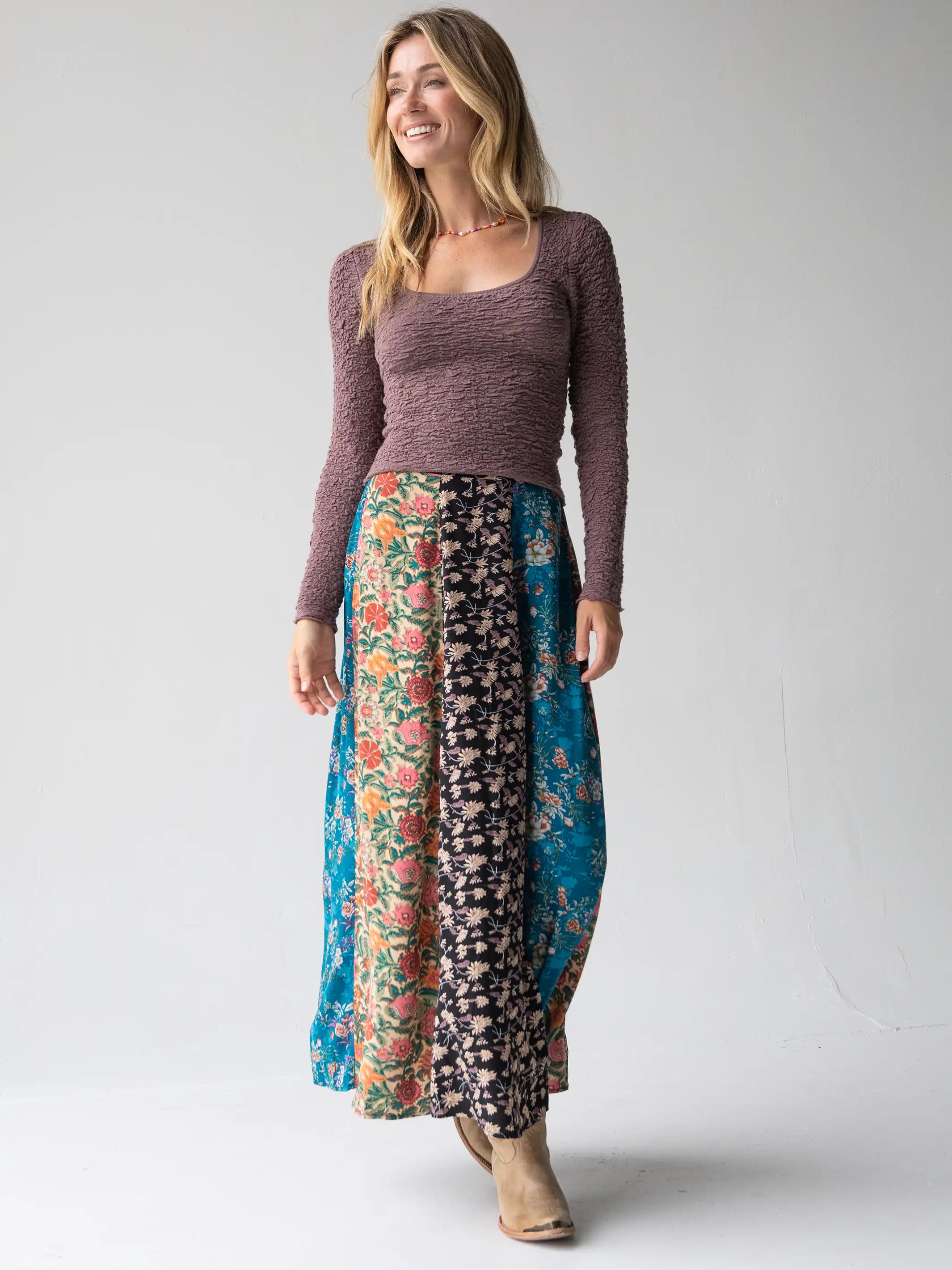 Valentina Maxi Skirt - Turquoise Mixed Print leather skirt refined