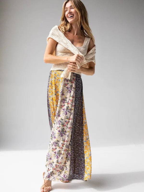Valentina Maxi Skirt - Yellow Cream Floral Mix maxi skirt elegant