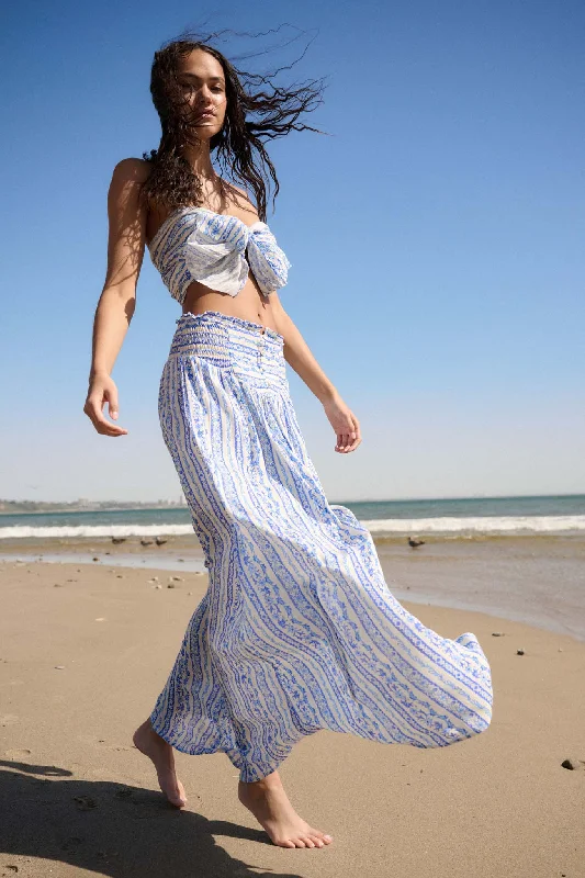 Wildflower Field Floral-Stripe Buttoned Maxi Skirt tiered skirt playful