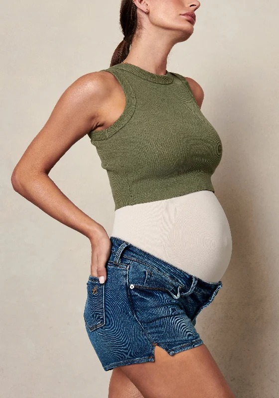 BLANQI® Denim Maternity Belly Support Jeans Shorts Fashionable Straight Cut Jeans