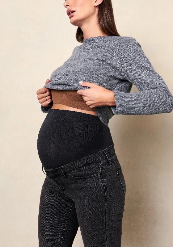 BLANQI® Denim Maternity Belly Support Skinny Jeans Trendy Paperbag Waist Jeans