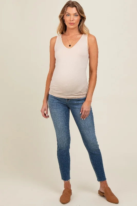 Blue Cut Hem Skinny Maternity Jeans Elegant Bootcut Fit Jeans