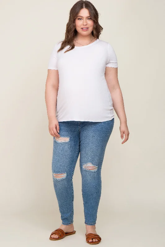 Blue Distressed Maternity Plus Skinny Jeans Casual Light Wash Jeans