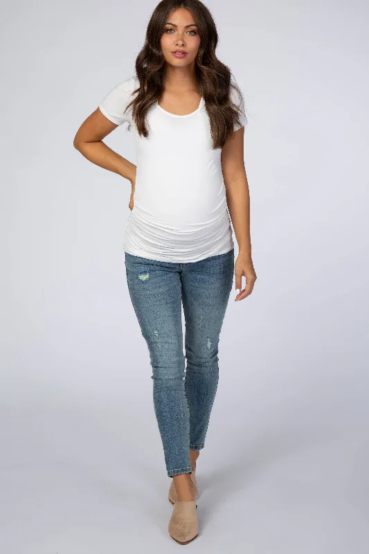 Blue Distressed Maternity Skinny Jeans Chic Ripped Jeans