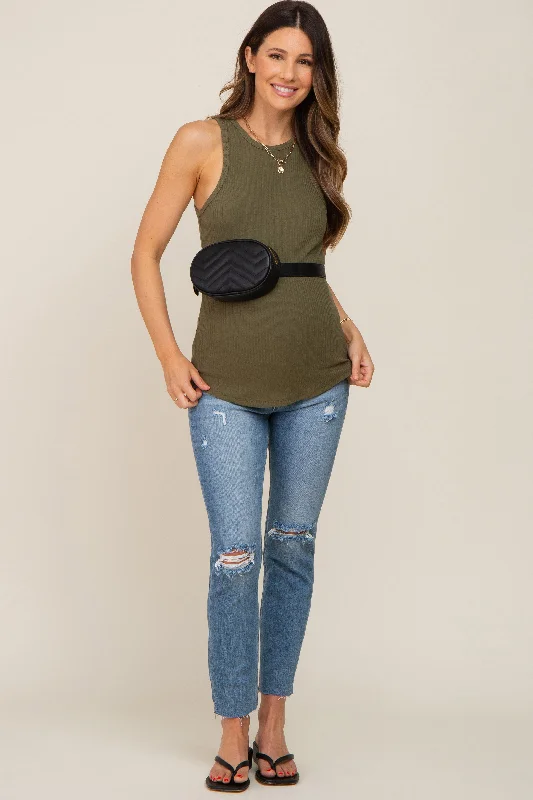 Blue Distressed Raw Hem Maternity Jeans Comfortable Folded Hem Jeans