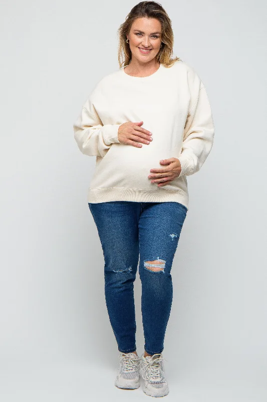 Blue Distressed Skinny Maternity Plus Jeans Stylish High-Waist Skinny Denim