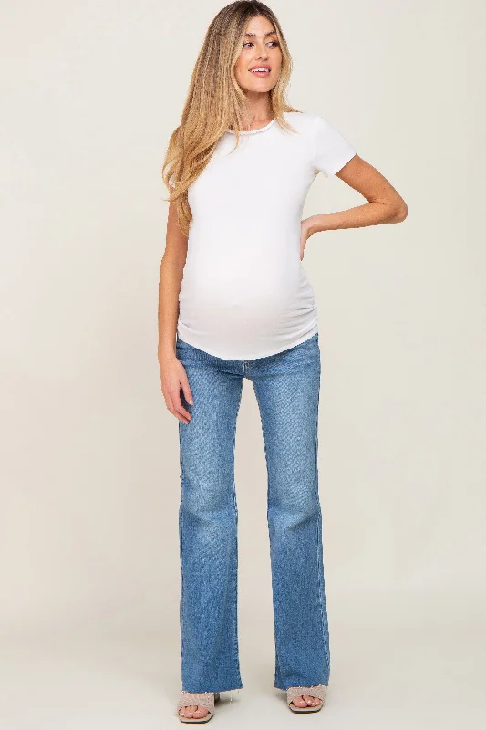 Blue Flare Leg Raw Hem Maternity Jeans Comfortable Zip-Up Skinny Jeans
