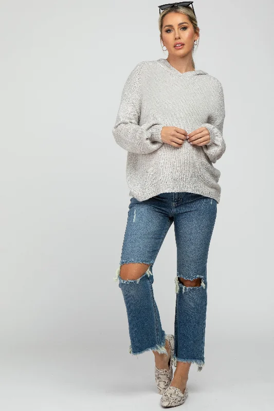 Blue Frayed Wide Leg Cropped Maternity Jeans Comfortable Stretch Denim Jeans