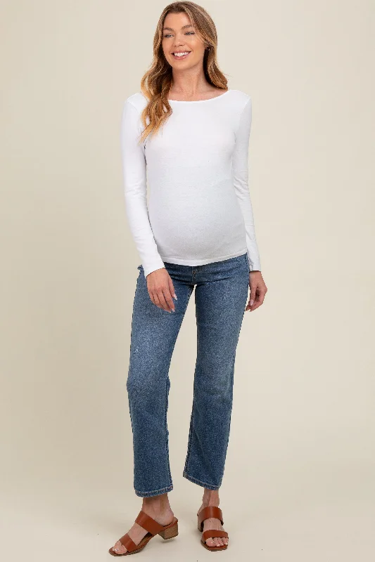 Blue Maternity Slim Straight Ankle Maternity Jeans Fashionable Slouchy Fit Jeans