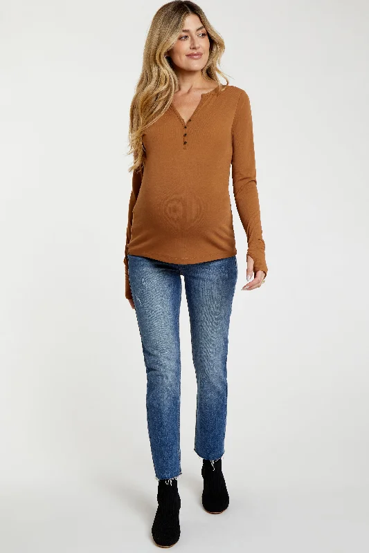 Blue Slightly Distressed Raw Hem Maternity Jeans Comfortable Jogger Style Jeans