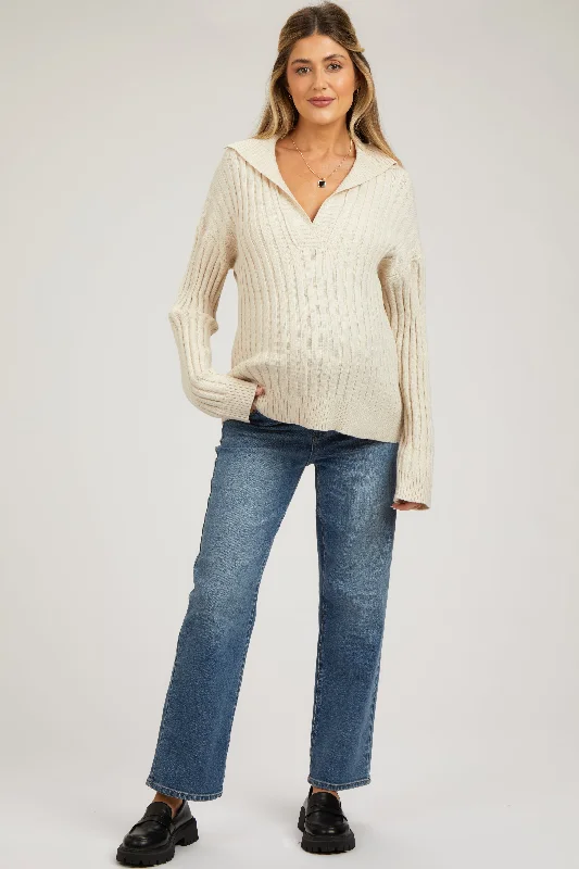 Blue Straight Crop Maternity Jeans Chic Vintage-Inspired Denim Jeans