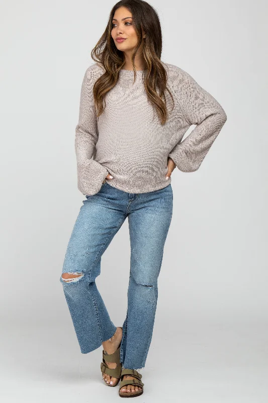 Blue Straight Leg Frayed Hem Maternity Jeans Trendy Skinny Fit Jeans