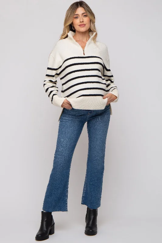 Blue Straight Leg Raw Hem Maternity Jeans Cozy Tencel Blend Denim Jeans
