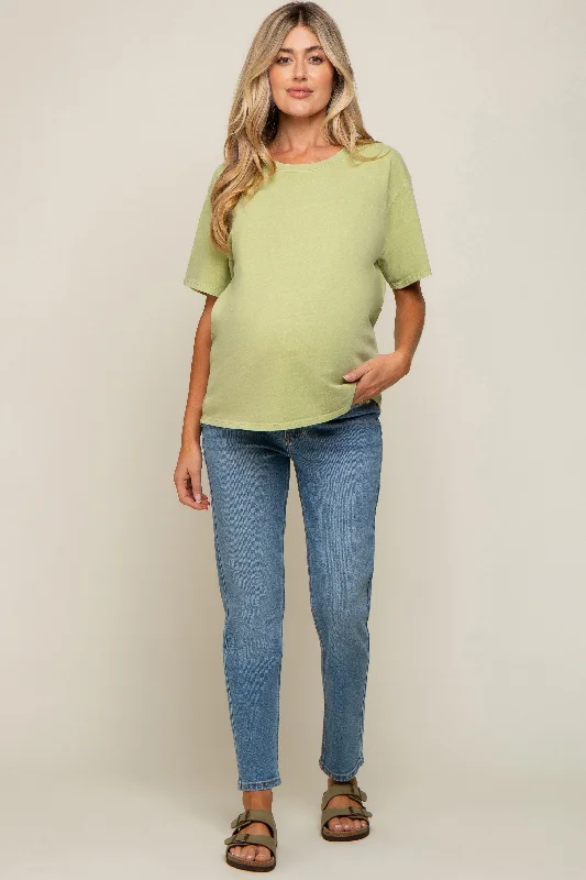 Blue Vintage Wash Maternity Jeans Comfortable Zip-Fly Denim Jeans