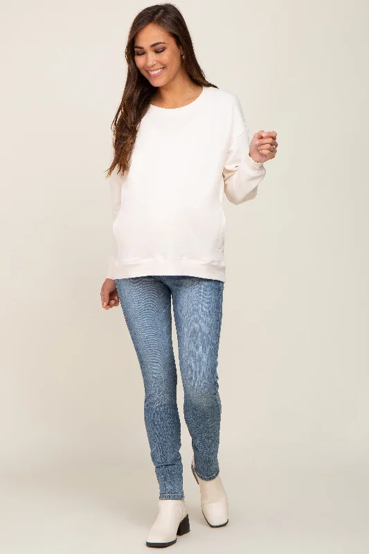 Blue Vintage Wash Maternity Skinny Jeans Chic Rolled Cuff Denim Jeans
