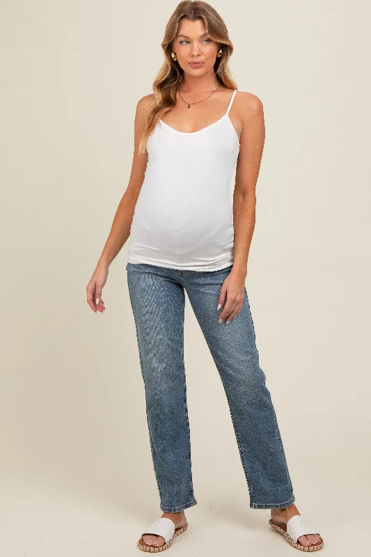 Blue Vintage Wash Straight Leg Maternity Jeans Comfortable Ankle Jeans