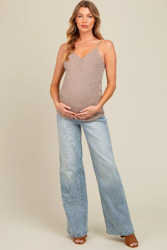 Blue Wide Leg Flare Maternity Jeans Fashionable Cropped Denim Jeans