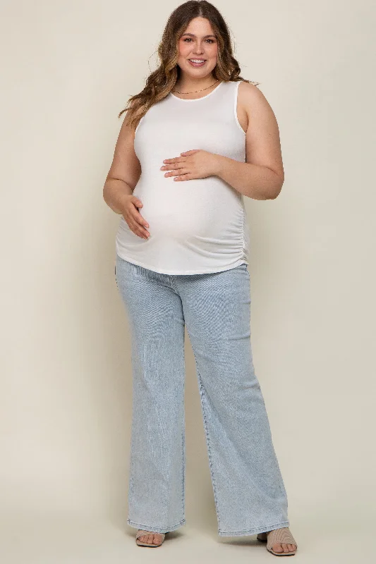 Light Blue Basic Maternity Plus Wide Leg Jeans Comfortable Stretch Denim Jeans