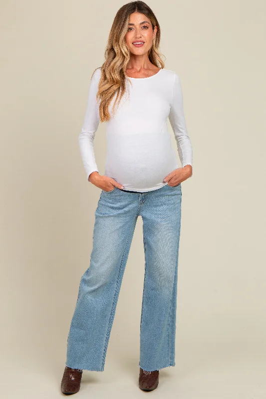 Light Blue Cut Hem Straight Leg Maternity Jeans Casual Distressed Skinny Jeans