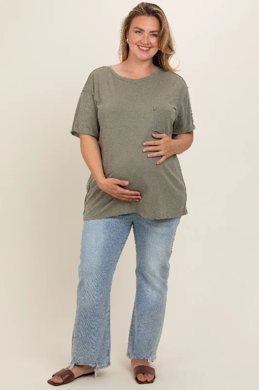 Light Blue Distressed Hem Maternity Plus Jeans Comfortable Zip-Up Skinny Jeans
