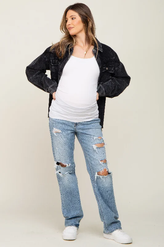 Light Blue Distressed Straight Maternity Jeans Fashionable Bootcut Jeans