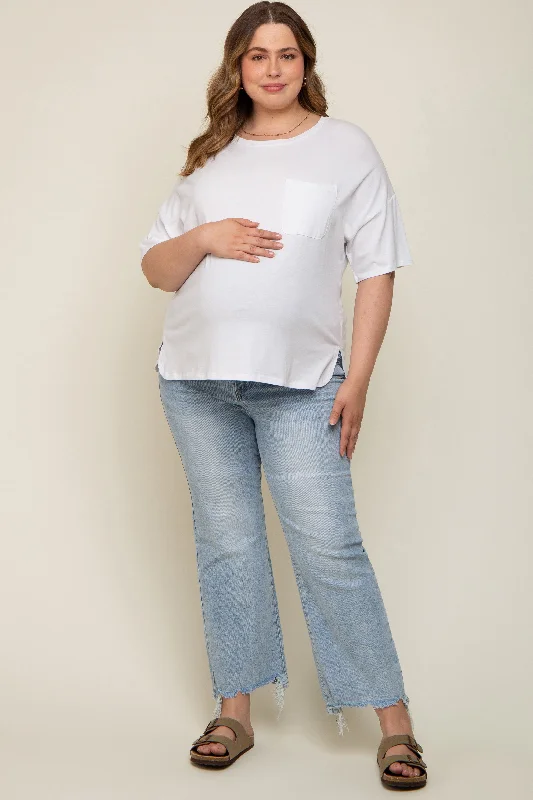 Light Blue Flare Distressed Hem Maternity Plus Jeans Comfortable Low-Rise Jeans